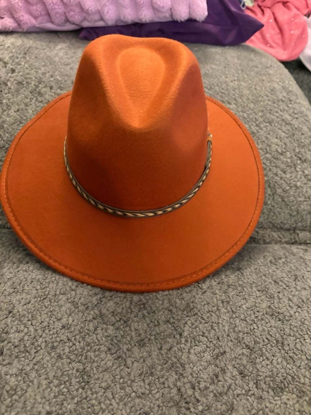 La Sierra West Hats Fedora Hat Size M Orange Felt Wide Brim with Braided Band